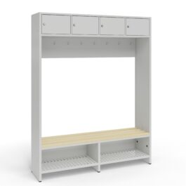 Vestiaire avec banc intégré 4 compartiments largeur 141 cm