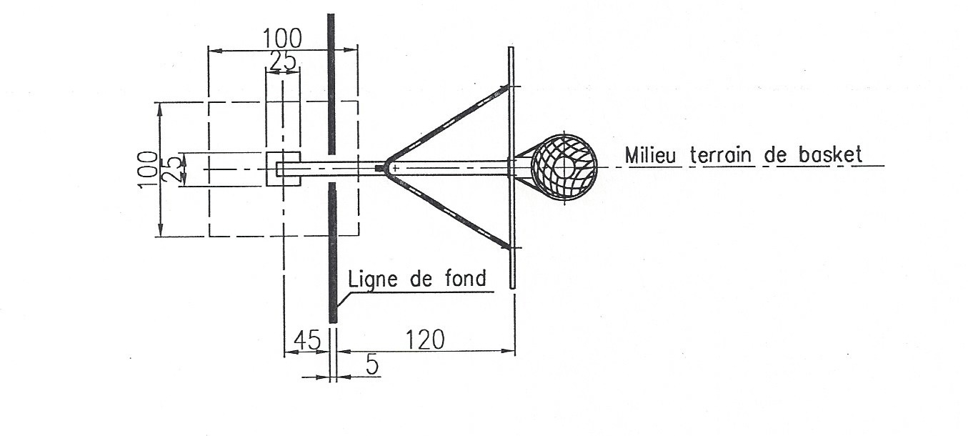 But de basket-ball déport 165 cm - hauteur de cercle 305 cm. En fourreaux - thermolaqué bleu
