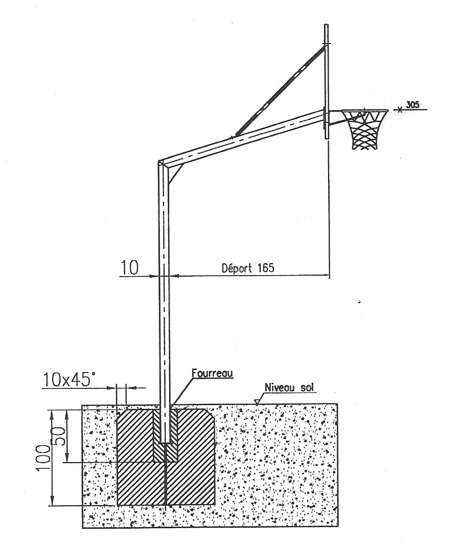 But de basket-ball déport 165 cm - hauteur de cercle 305 cm. En fourreaux - thermolaqué bleu